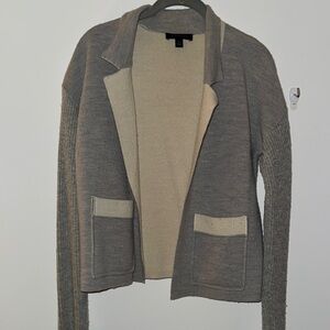 Gray and Beige Open Front Cardigan
